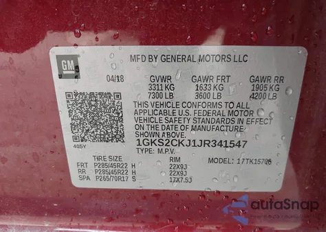 2018 GMC Yukon Denali from USA, damaged, VIN 1GKS2CKJ1JR341547
